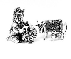 925 sterling silver baby krishna makkhan Gopala kamdhenu cow figurine su229