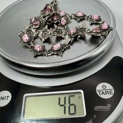 Vintage Silver Beaded & Marcasite Collar Necklace, Bezel Set With Pink Cabochons