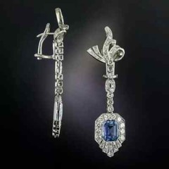 Art Deco Style Emerald Sapphire & Lab Created Diamond 14k White Gold FN Earring