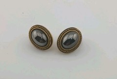 Vintage YSL Yves Saint Laurent Oval Hematite Glass Rope Stud Earrings Stamped