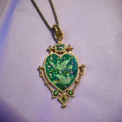 Vintage Heart Bird Jewelry Set Necklace Earrings Gold Victorian Gift Women