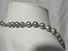 Japanese Silver-Blue Baroque Saltwater Akoya Pearl Necklace 14k clasp 6-9.5mm
