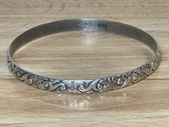 Vintage Danecraft Sterling Silver Flower Floral Swirl Bangle Bracelet 13 g 7.75″