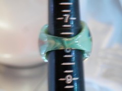 OOAK GORGEOUS Work of Art Hand Made Green Copper Foil Glass Sz 8 WIDE Ring 9My5