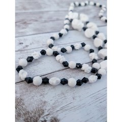 Vintage Necklace Statement Unusual Cream & Black Very Long Can Be Layered