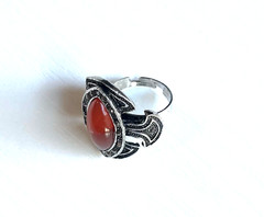 Vintage Carnelian & Marcasite Cross-Shaped Statement Ring Size Adjustable