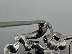 Antique Sterling Silver Unmarked natural hematite brooch Trombone Clasp 1.5”X1”