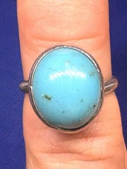 (08) Huge 6 Ct. Turquoise 925 Sterling Silver Ring Size 5.5 Vintage est 1970s