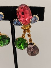 Vintage Chandelier Large Brooch & Earrings Multicolor Rhinestones Set