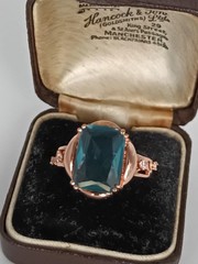 Vintage 1990-s 14 Ct Rolled Gold Blue Topaz Ring Size UK P US 7 1/2- Hallmarked