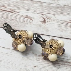Vintage Clip On Earrings Cream & Other Colors Cluster