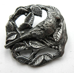VTG 1999 1990s BIRDS & BLOOMS Ltd Ed bird leaf Brooch Pin silver tone open work