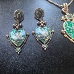 Vintage Heart Bird Jewelry Set Necklace Earrings Gold Victorian Gift Women