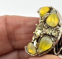 Vintage Sweater Guard Clip Crescent Moon Yellow Glass Teardrop Cabochons