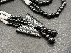 Vintage Butterfly Hematite and Mother of Pearl MOP Beaded Tassel Opera Long 32″