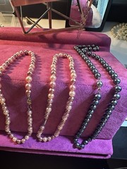 Women’s Mixed Lot 3pc Necklace Set Pink & Gray Simulated Imitation Pearl