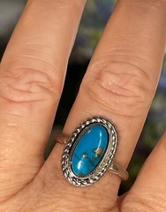 Turquoise Ring Sterling Silver Southwestern Gift for Her Bezel Set .925