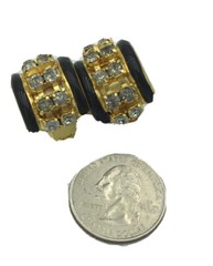 Vtg INAR I.N.A.R Italy Rhinestone gold tone clip On Hoop earrings