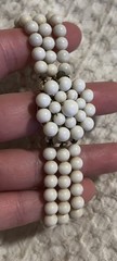 Vintage Costume Jewelry Set Bracelet Clip On Earrings White Beaded Japan Retro