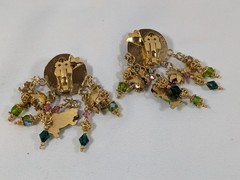 Lunch at the Ritz Frog Lily Pad Dangle Clip Earrings 3″