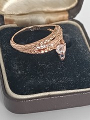 Vintage 1990-s 14 Ct Rolled Gold Zircon Snake Ring UK N US 6 3/4 – Hallmarked!