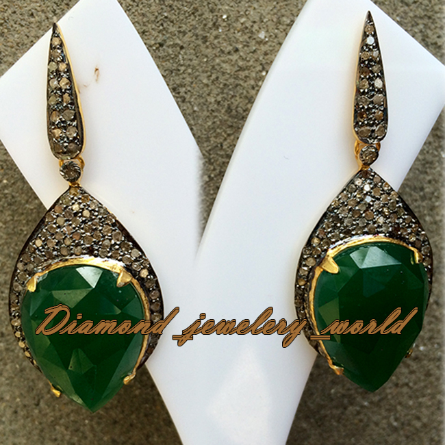 Vintage 2.09ctw Rose Cut Diamond Emerald Studded Silver Gorgeous Earring Jewelry