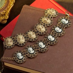 Vintage Gold Cameo Portrait Bracelet Victorian Style Adjustable Link Rare Unique