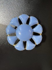 Vintage Czechoslovakia Baby Blue Milk Glass Flower Brooch