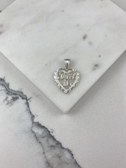 Vintage 925 Sterling Silver Etched Heart Sweet 16 Birthday Pendant