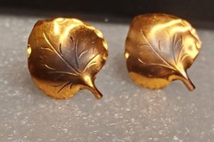 Vtg Stuart NYE Sterling Silver Copper Leaf Screwback Hand Wrought Studs – Nature