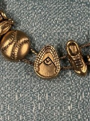 Vintage 1990’s TOFA Baseball Theme Bracelet Charms Gold Tone Made In Korea