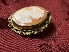 2 Antique Shell Cameo Brooches Pins One Is Ornate & Bejeweled