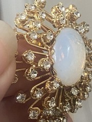 Judy Lee Brooch Clip On Earrings Opalite Opaline Moonglow Glass Rhinestone Demi