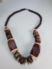 Tribal Wood Bead Necklace Coconut Shell Artisan Boho Statement
