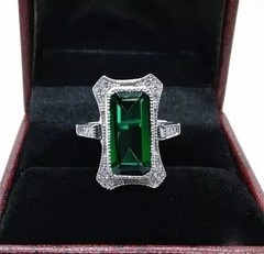 Art Deco Style Edwardian 5Ct Lab Created Emerald Wedding 14K White Gold FN Ring