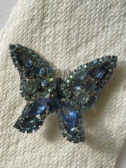 Vintage 1960s Blue Aurora Borealis Rhinestone Butterfly Brooch Pin Statement