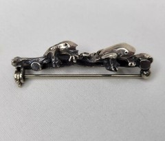 Vintage Frog Brooch Frogs On A Log Sterling Silver Bar Pin Artist Made Estate