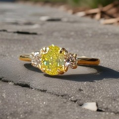 14k Yellow Gold Ring 1.01CT.Natural Fancy Intense Yellow Diamond Oval GIA CERT