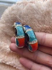 Chunky Multi Color Enamel Hoop Earrings Rhinestone Crystal Gold Tone