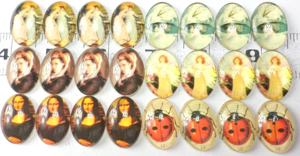 24 w/ 6 Different 25x18mm Glass Colorful Women Angels Mona Lisa Cameo Cabochon