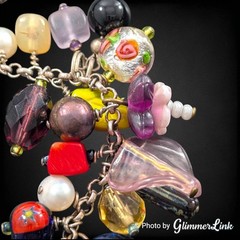 Vintage Artisan Cluster Bead Charm Bracelet Lampwork Glass Pearl Toggle