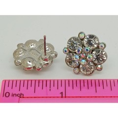 Vintage 1990s Swarovski Crystal AB Cluster Stud Earrings Silver Tone Flower NOS