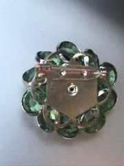 Estate Layered Ombre Shades of Green Flower w Clear Rhinestone Center & SIlverto