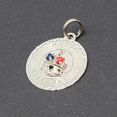 Vintage 3D Happy Birthday Cake Enamel CREA Sterling Silver Charm Pendant 7/8″