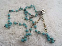 AEO Silvertone Blue Green Bead Peace Heart Charm Pendant Necklace (B13)