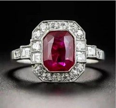 2.75Ct Art Deco Style Lab Created Ruby Halo Engagement Wedding 925 Silver Ring