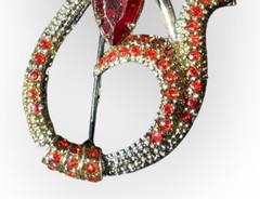 Vintage Red Garnet Brooch Flower Floral Silver Tone Bouquet Pin Leaves 2 in