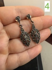 Vintage Art Deco Sterling Silver 925 Dangle Earrings (Marcasite and Faux Pearl)