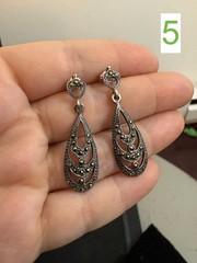 Vintage Art Deco Sterling Silver 925 Dangle Earrings (Marcasite and Faux Pearl)