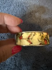 Vintage 1980’s Enamel Hinged Cuff Bracelet Floral And Birds